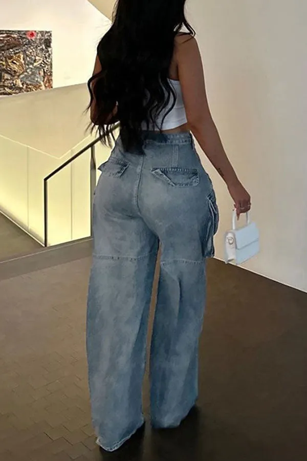 hulianfu Gradient Hippy Multi Pocket Jeans