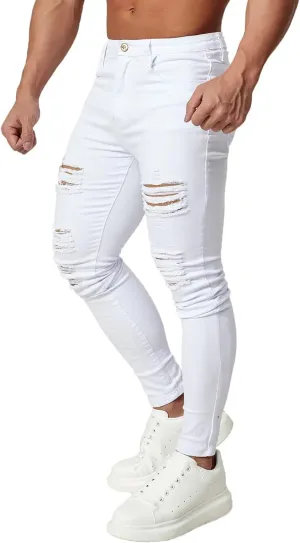 HUNGSON Men's Ripped Skinny Jeans Stretchy Slim Fit Jeans Pants for Men