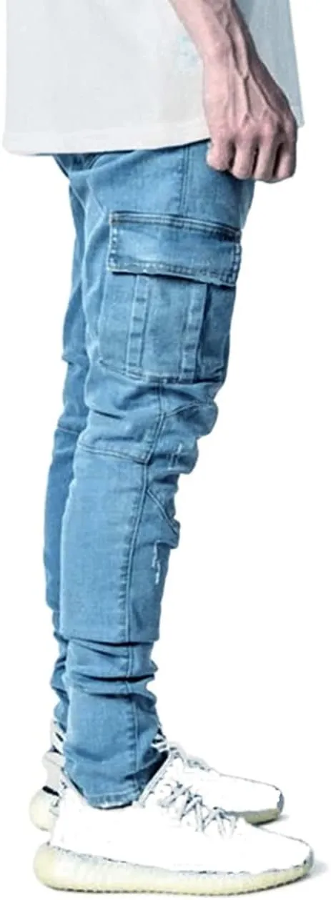 HUNGSON Men's Slim Fit Stretch Jeans Ripped Skinny Jeans for Men, Distressed Straight Leg Fashion Comfort Flex Waist Pants