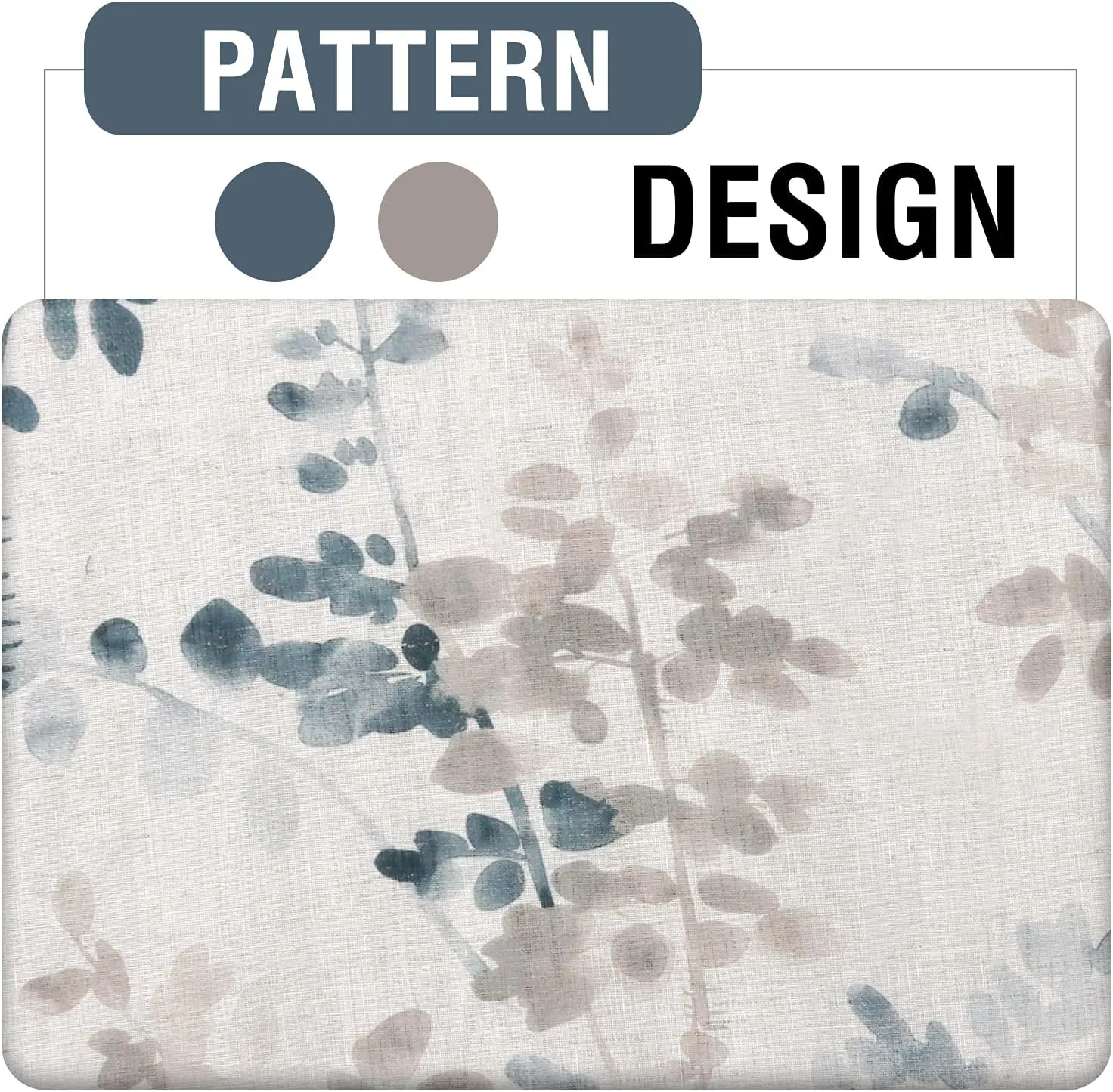 H.VERSAILTEX Sheer Linen Curtains 84 Inch Long Semi Sheer Curtains Draperies for Living Room/Bedroom Vintage Classical Floral Printing Window Treatment Grommet 2 Panels, Bluestone and Taupe