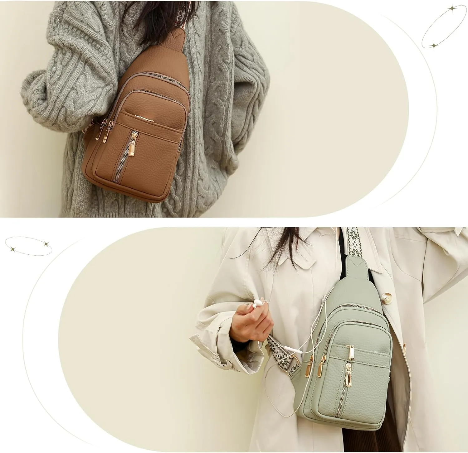 I IHAYNER Small Sling Bag for Women Vegan Leather Fanny Pack Crossbody Bag for Women Casual Daypack for Travel Chest Bag Green