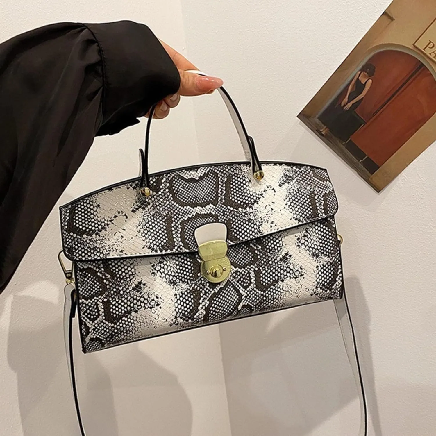IAMUHI Women's Retro Evening Handbag Snake Pattern Top Handle Satchel Ladies Designer PU Leather Small Tote Crossbody Bag