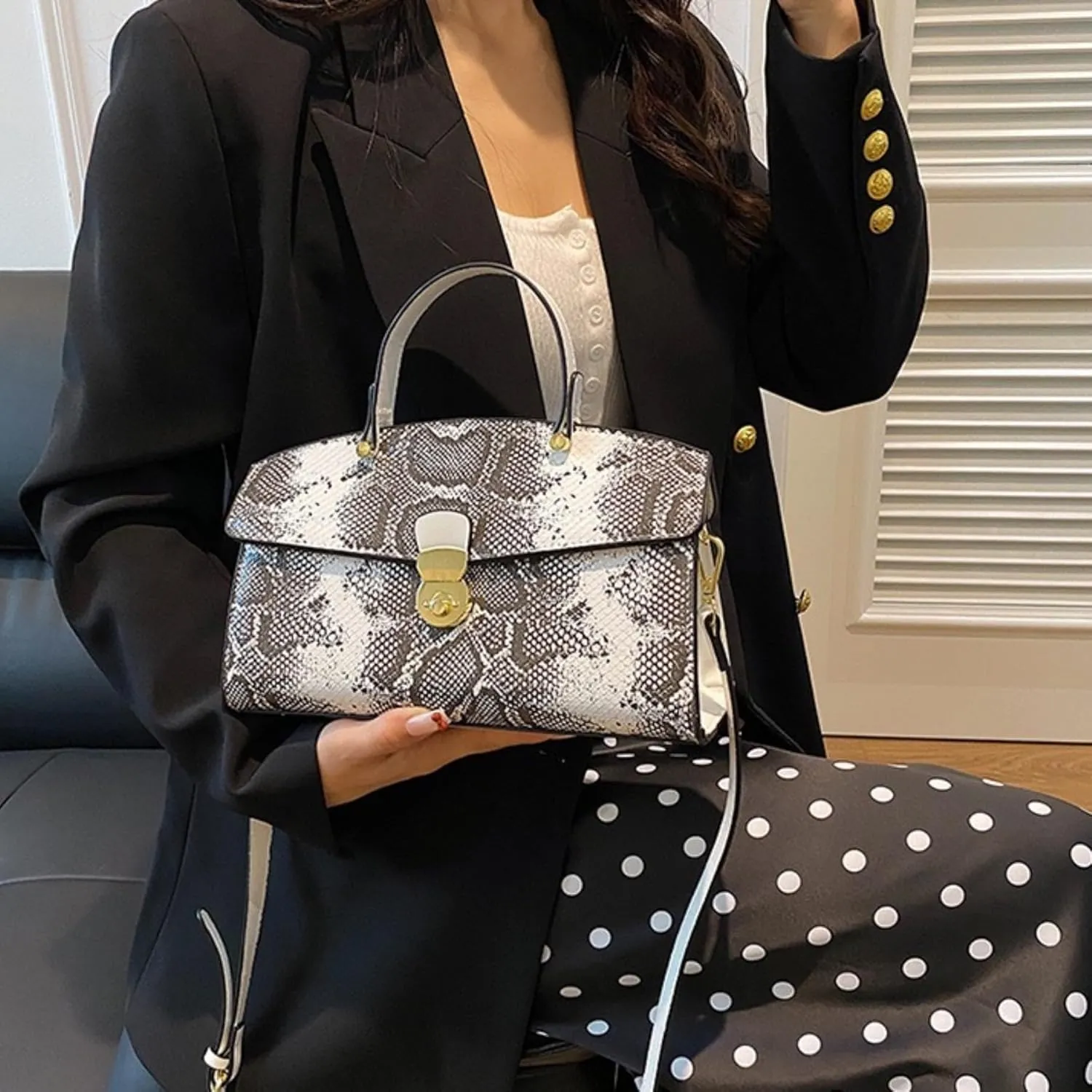 IAMUHI Women's Retro Evening Handbag Snake Pattern Top Handle Satchel Ladies Designer PU Leather Small Tote Crossbody Bag