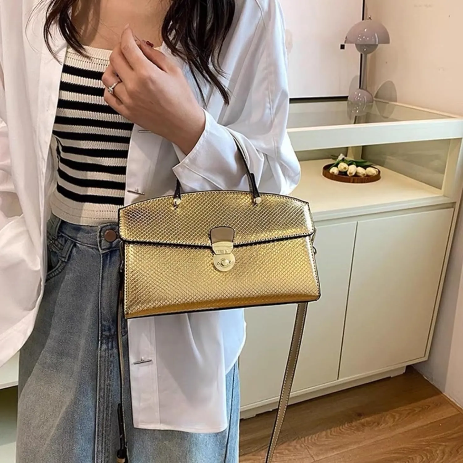 IAMUHI Women's Retro Evening Handbag Snake Pattern Top Handle Satchel Ladies Designer PU Leather Small Tote Crossbody Bag