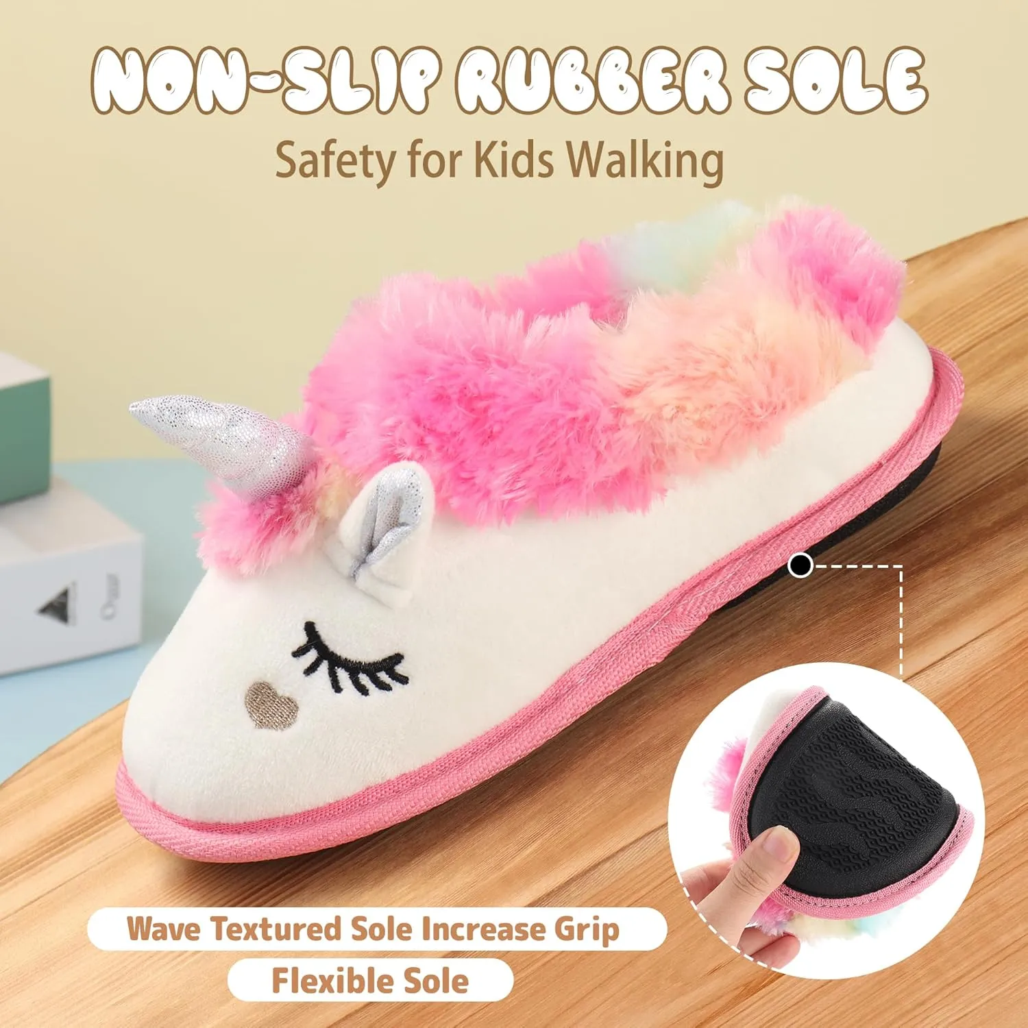 Ibeauti Cute Animal Slippers for Kids Boys Girls Memory Form Warm Plush Winter House Slippers Shoes