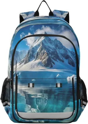 Icy Mountain Landscape Backpack for Men Women Travel Laptop Daypack Shoulder Bag Book Bag Cool Funny Cute Backpack with Reflective Strip 12.9 ×17.7 In