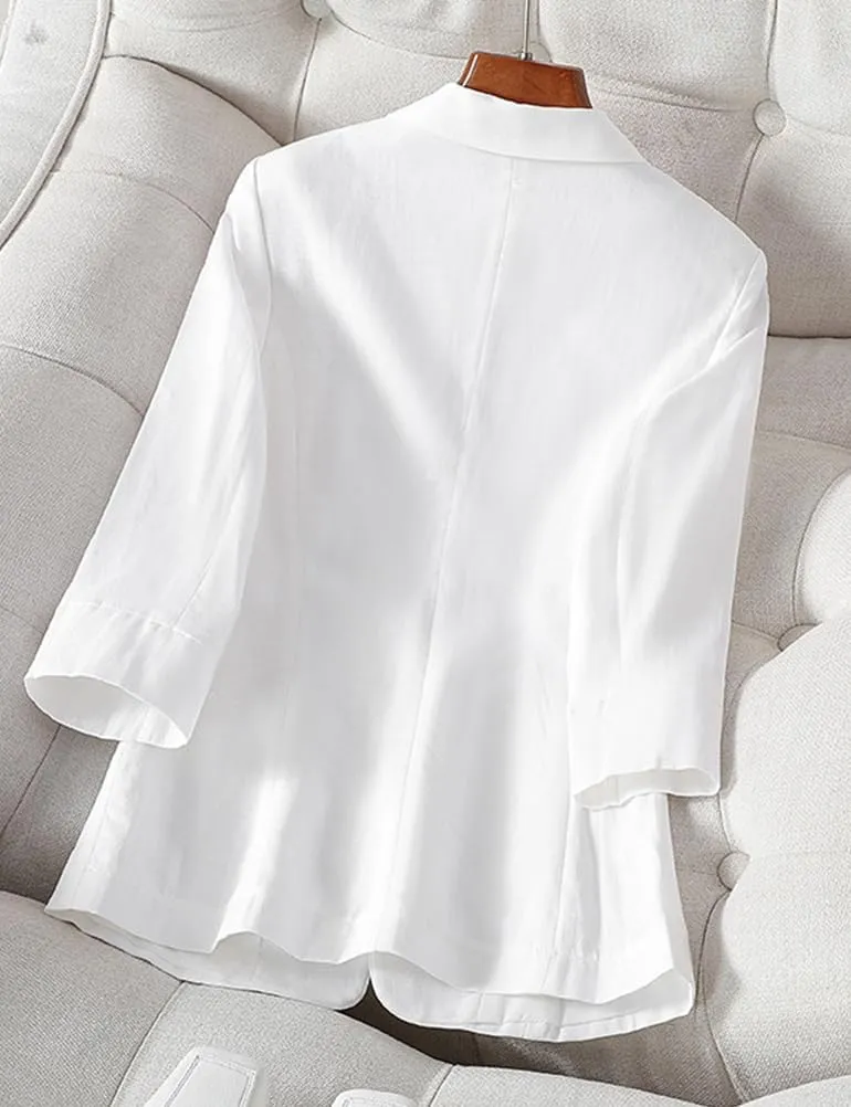 IDEALSANXUN Womens Cropped Linen Blazer Casual 3/4 Sleeve Lightweight Spring Summer Jackets Tops