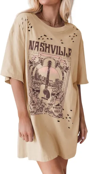 Imily Bela Womens Nashville Oversized T Shirts Country Concert Outfits Hollow Out Guitar Graphic Tees Vintage Tops