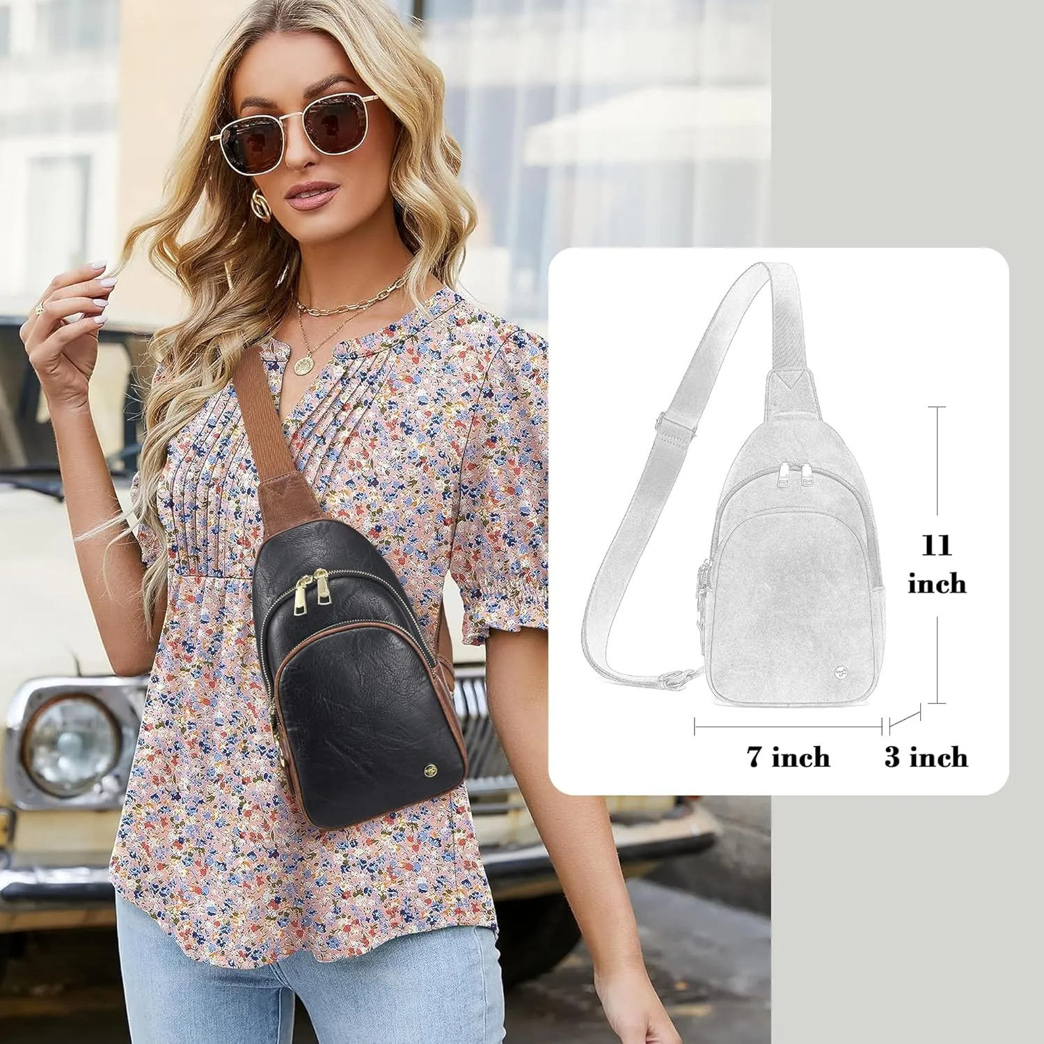 INICAT Crossbody Sling Bags Fanny Packs Leather Purses Chest Bag for Women