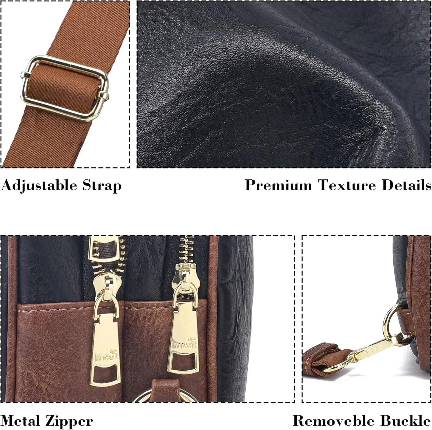 INICAT Crossbody Sling Bags Fanny Packs Leather Purses Chest Bag for Women