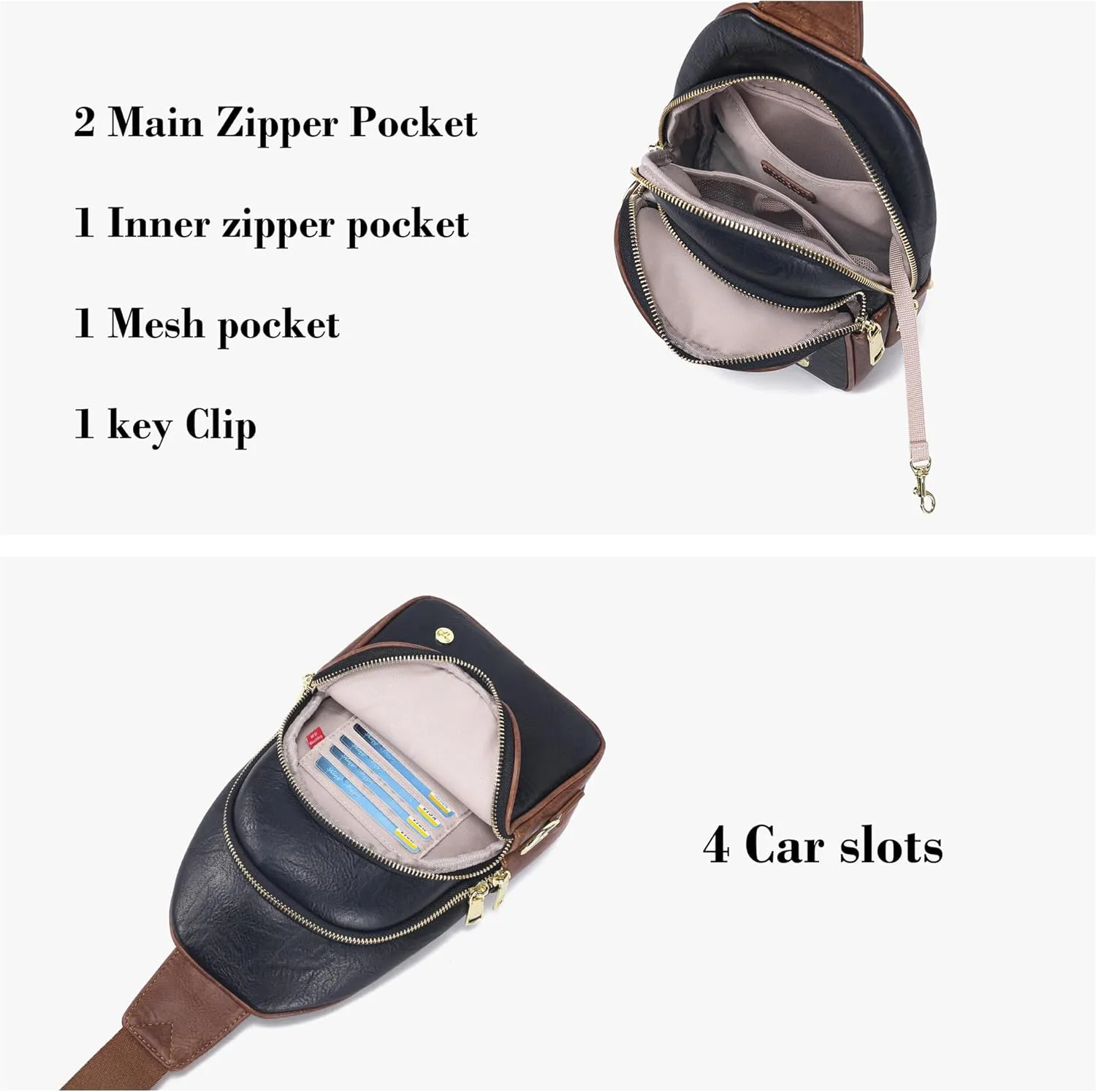 INICAT Crossbody Sling Bags Fanny Packs Leather Purses Chest Bag for Women