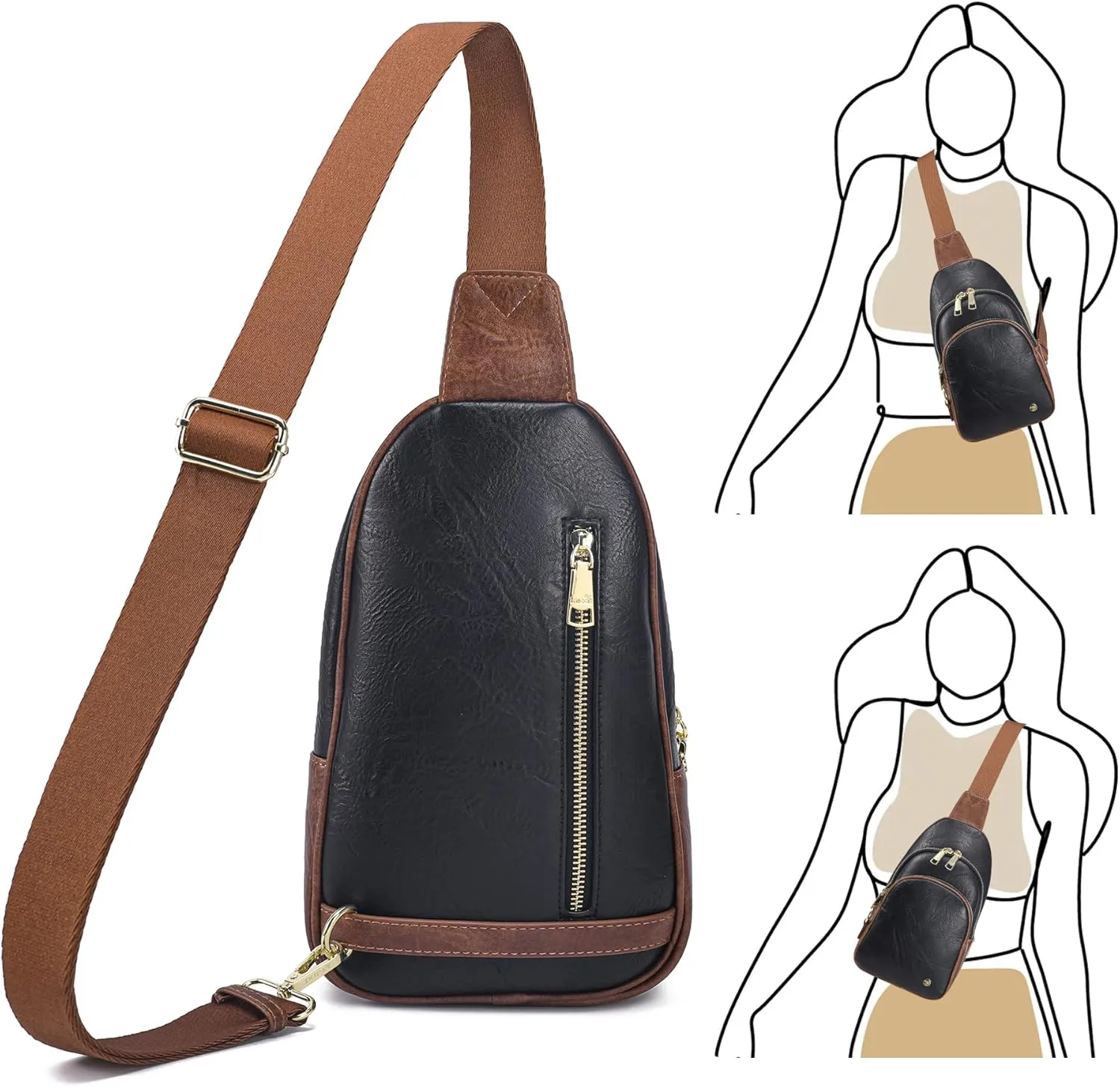 INICAT Crossbody Sling Bags Fanny Packs Leather Purses Chest Bag for Women