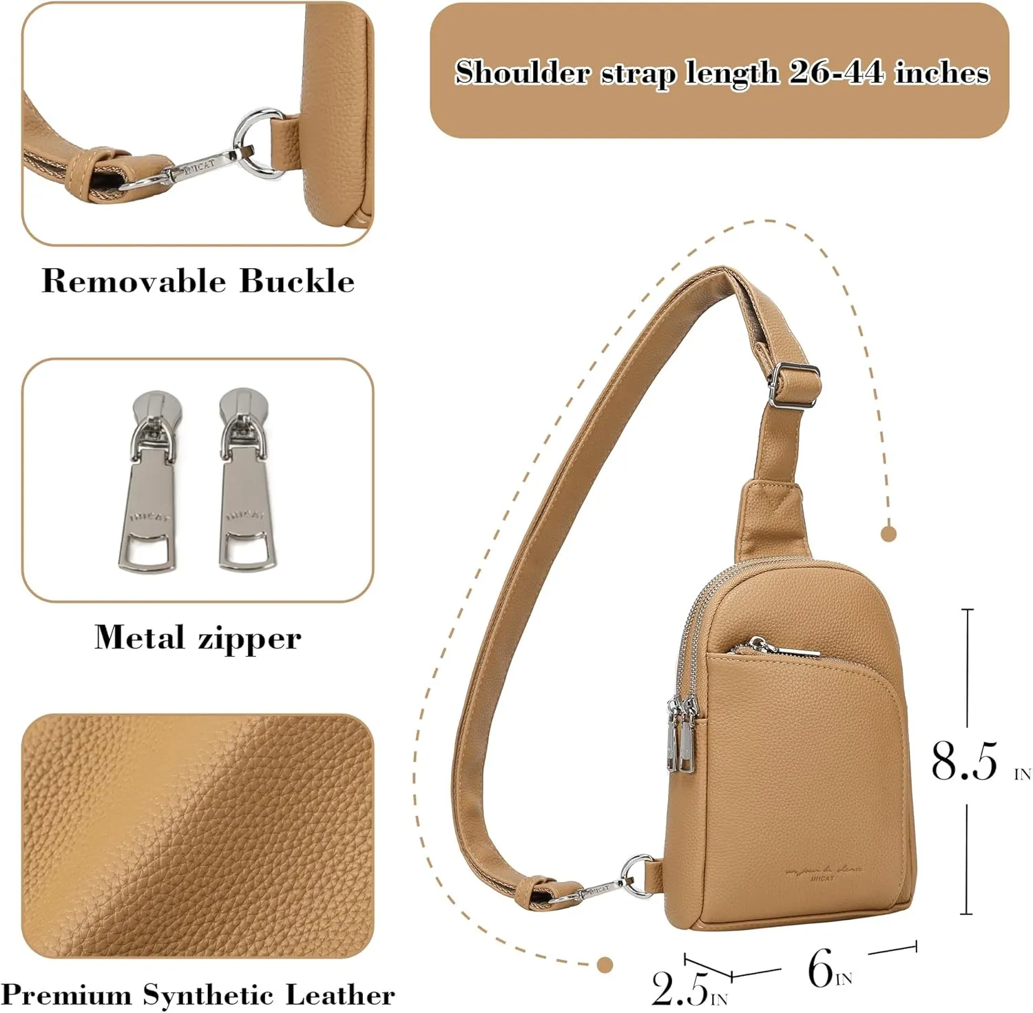 INICAT RFID Blocking Sling Bag Leather Crossbody Bags for Women Fanny Pack Cross Body for Woman Chest Bag for Travel 1.9L