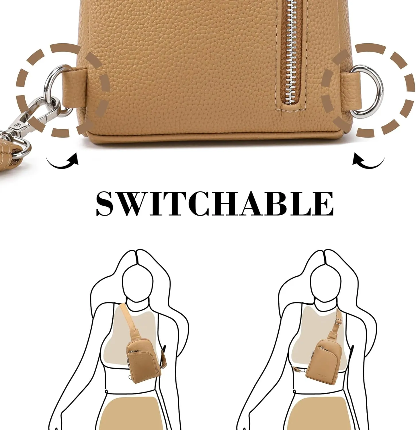 INICAT RFID Blocking Sling Bag Leather Crossbody Bags for Women Fanny Pack Cross Body for Woman Chest Bag for Travel 1.9L