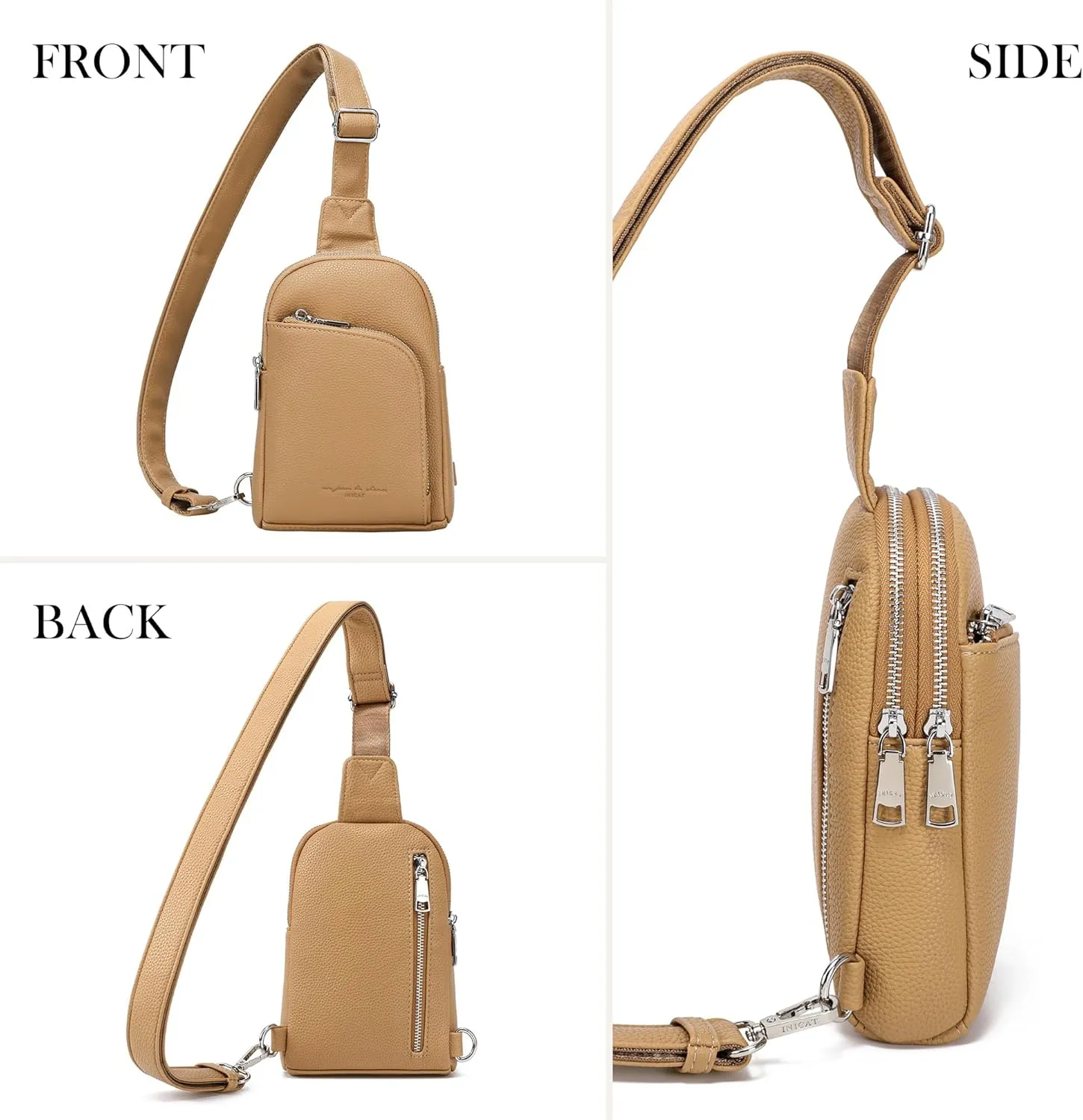 INICAT RFID Blocking Sling Bag Leather Crossbody Bags for Women Fanny Pack Cross Body for Woman Chest Bag for Travel 1.9L