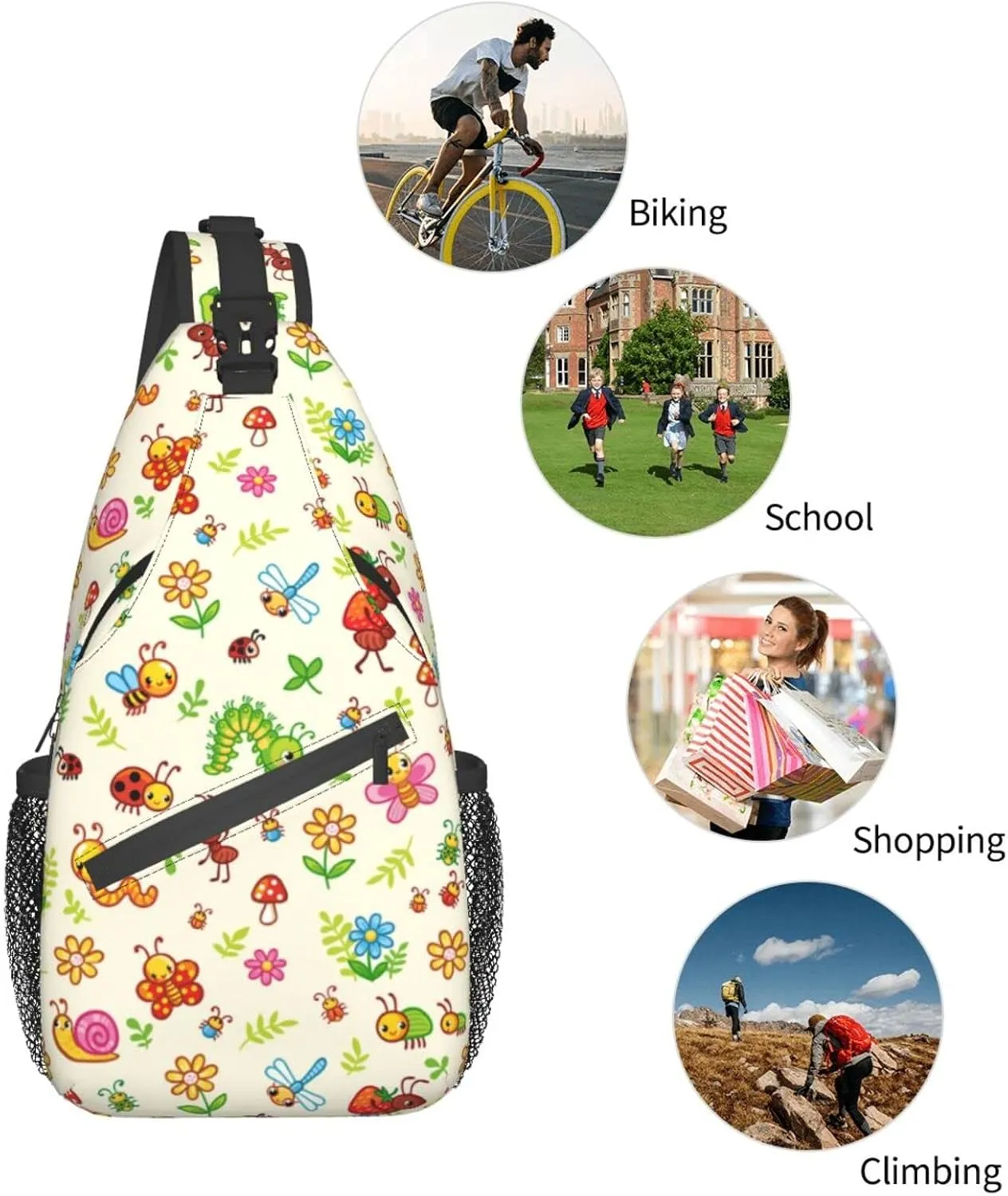 Insect Sling Bag Cute Crossbody Chest Daypack Casual Backpack Butterfly Shoulder Bag For Travel Picnic