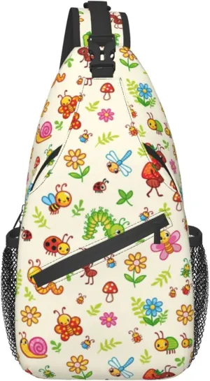 Insect Sling Bag Cute Crossbody Chest Daypack Casual Backpack Butterfly Shoulder Bag For Travel Picnic