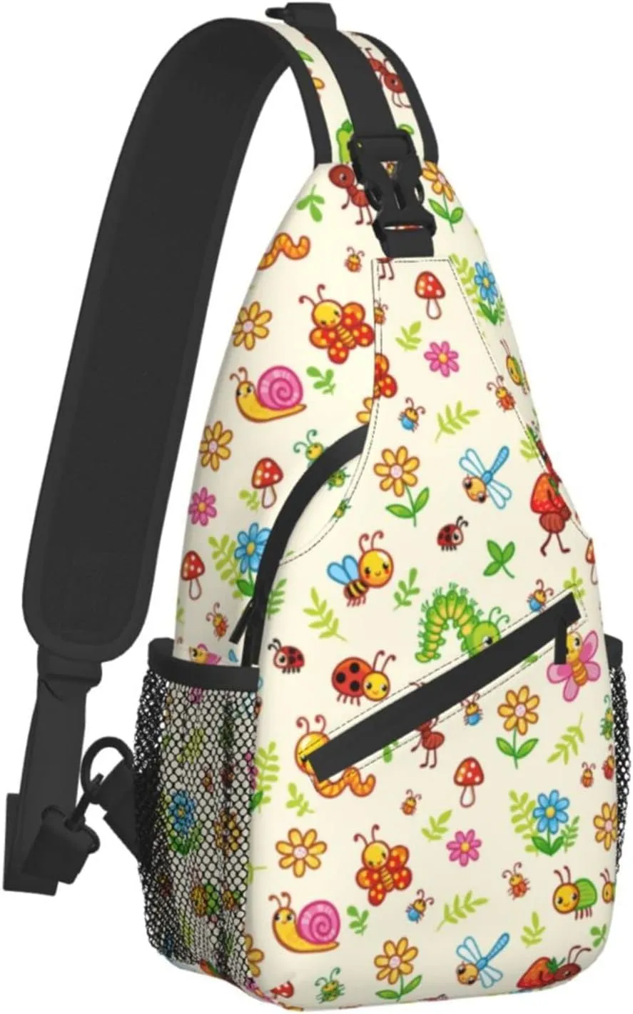 Insect Sling Bag Cute Crossbody Chest Daypack Casual Backpack Butterfly Shoulder Bag For Travel Picnic