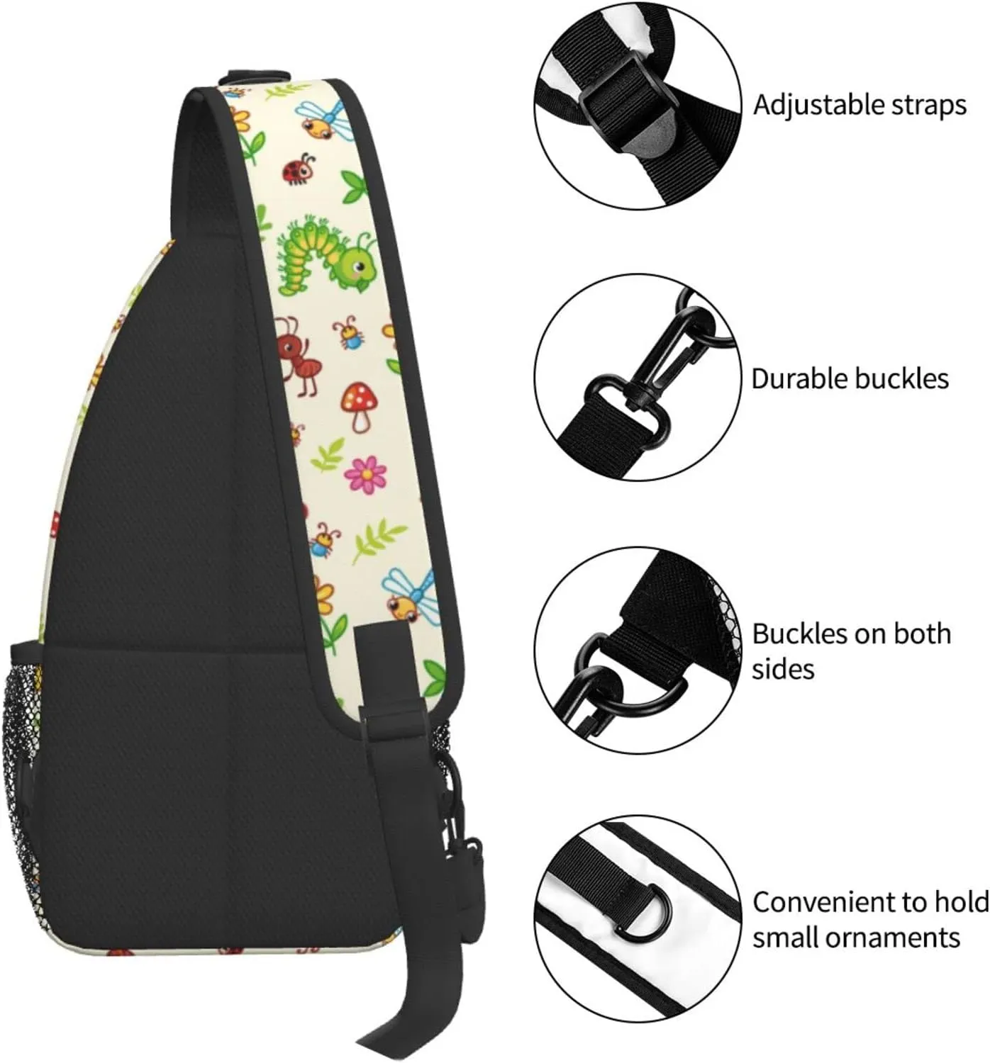 Insect Sling Bag Cute Crossbody Chest Daypack Casual Backpack Butterfly Shoulder Bag For Travel Picnic