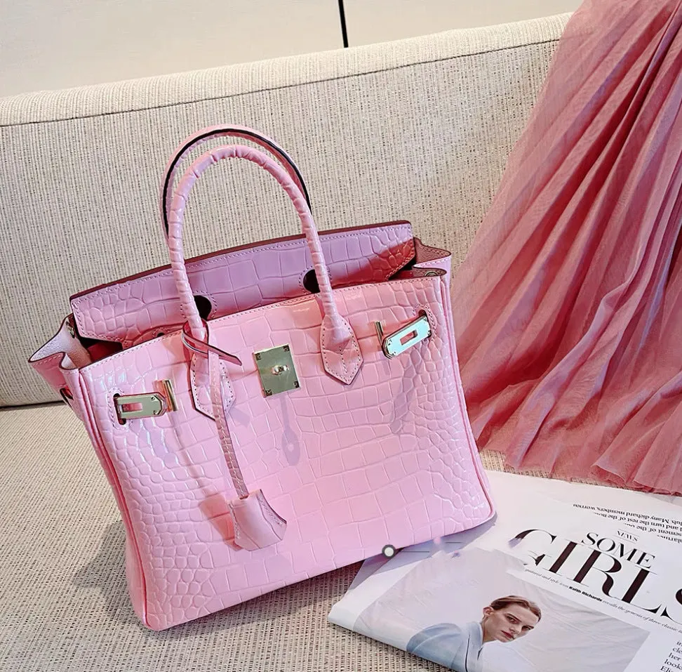 Inspired Berkin Bag Crocodile Pattern Leather Handbags for Woman