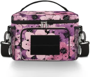 Insulated Tactical Lunch Bag, Cosmos Flowers Large Lunch Box for Women Men Meal Prep Thermal Cooler Purple Floral Lunch Container with Shoulder Strap, Lunchbox for Work Picnic