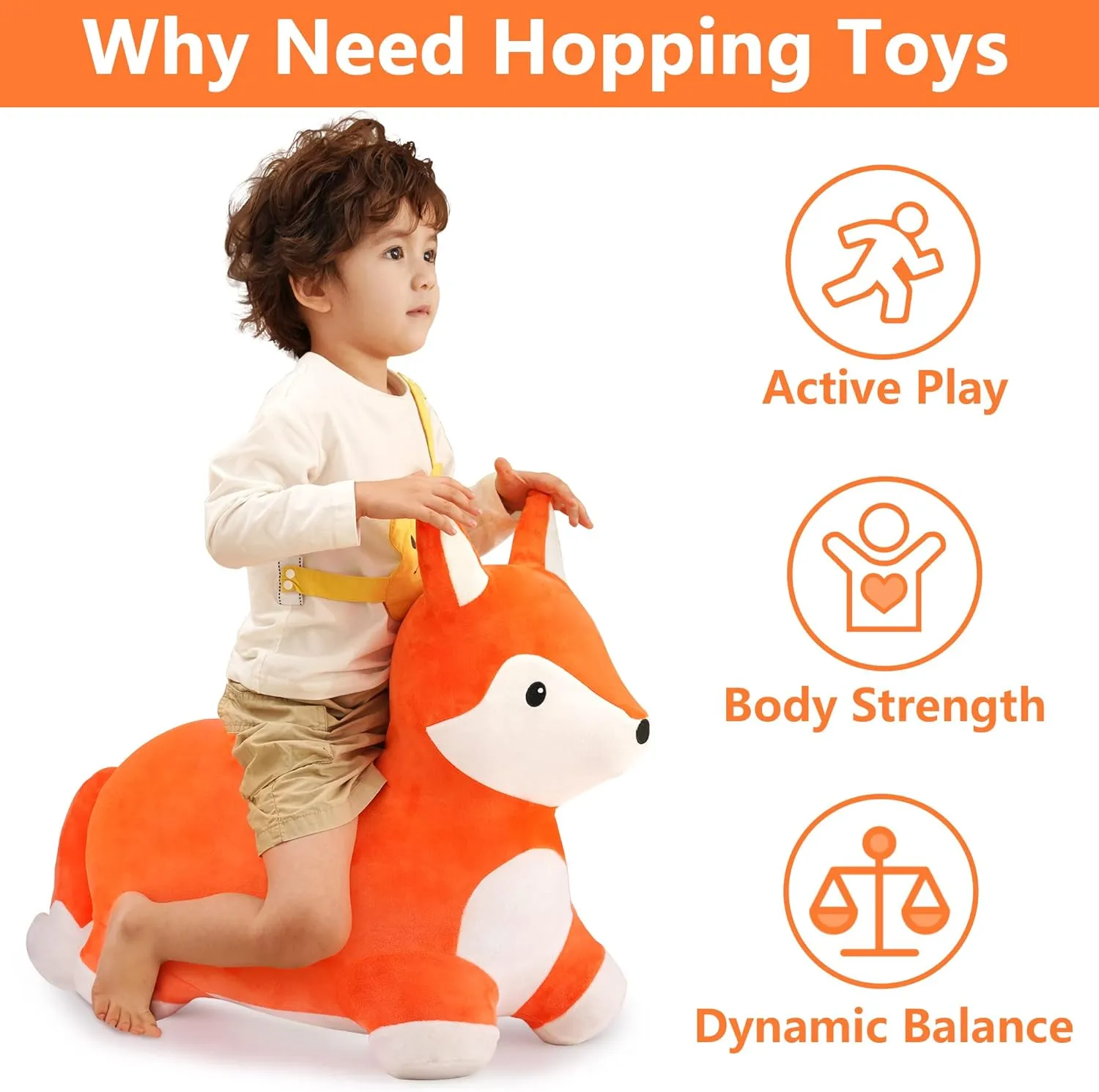 iPlay, iLearn Bouncy Pals Fox Hopping Horse, Plush Inflatable Animal Hopper, Indoor n Outdoor Ride on Jumping Bounce Toys, Birthday Gift for 18 Months 2 3 4 5 Year Old Kids Toddlers Boys Girls
