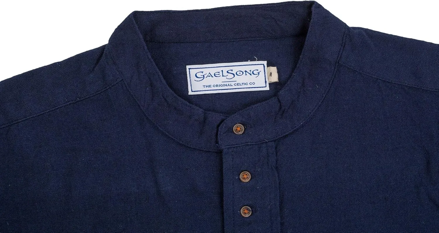 Irish Grandfather Shirt for Mens - Vintage Cotton and Linen Long-Sleeve Ireland Traditional Shirt Collarless