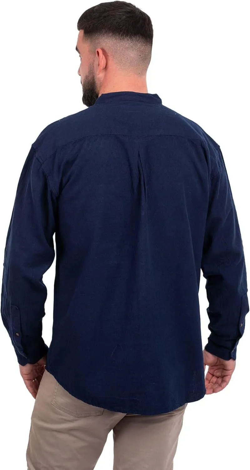 Irish Grandfather Shirt for Mens - Vintage Cotton and Linen Long-Sleeve Ireland Traditional Shirt Collarless