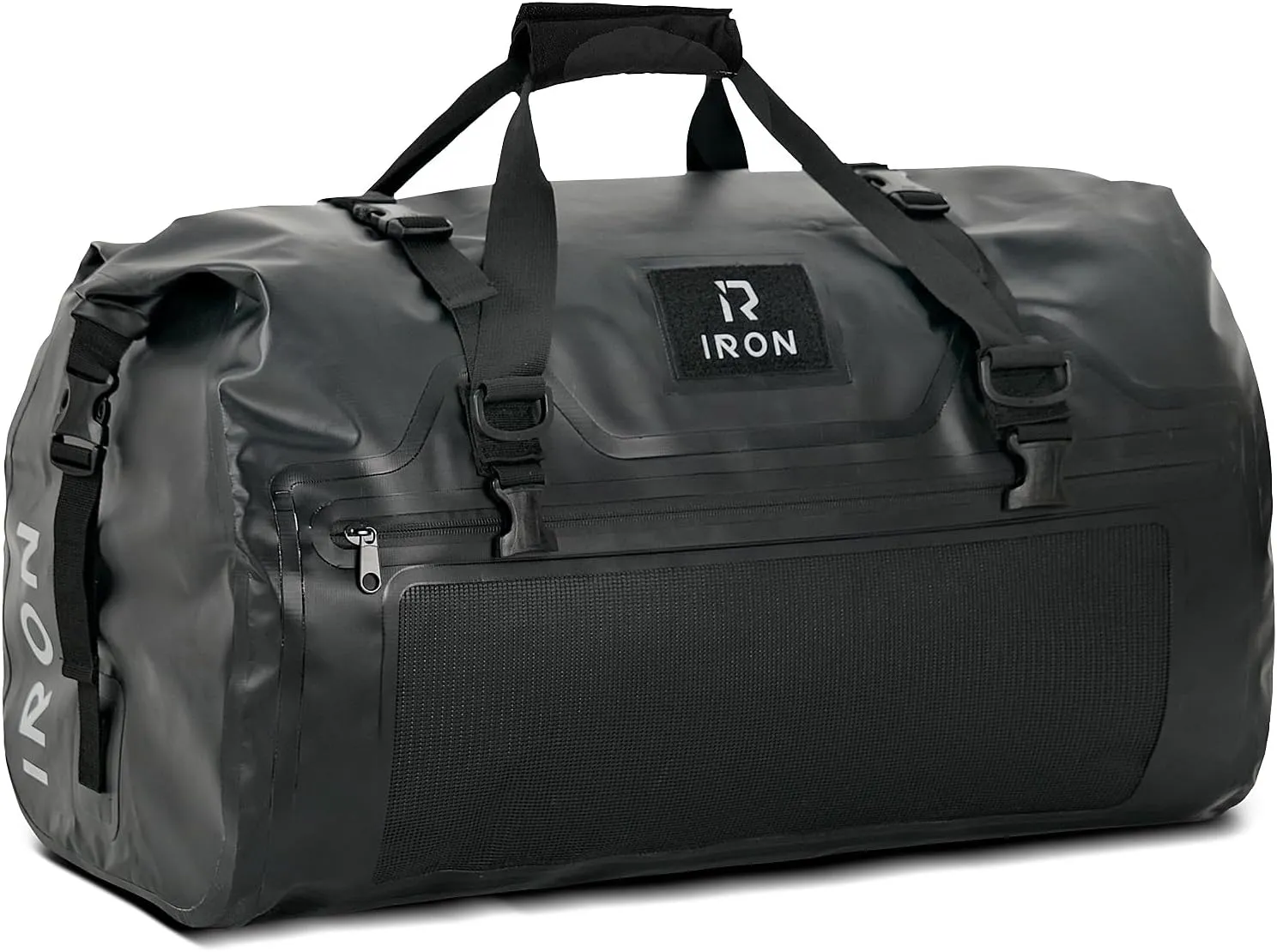 IRON JIA'S Motorcycle Dry Bag - Waterproof Duffle & Luggage Tail Bag Saddle Bags with Roll Top Closure, Shoulder Straps, Inner Pocket and Mesh Pocket (Black, 50L)