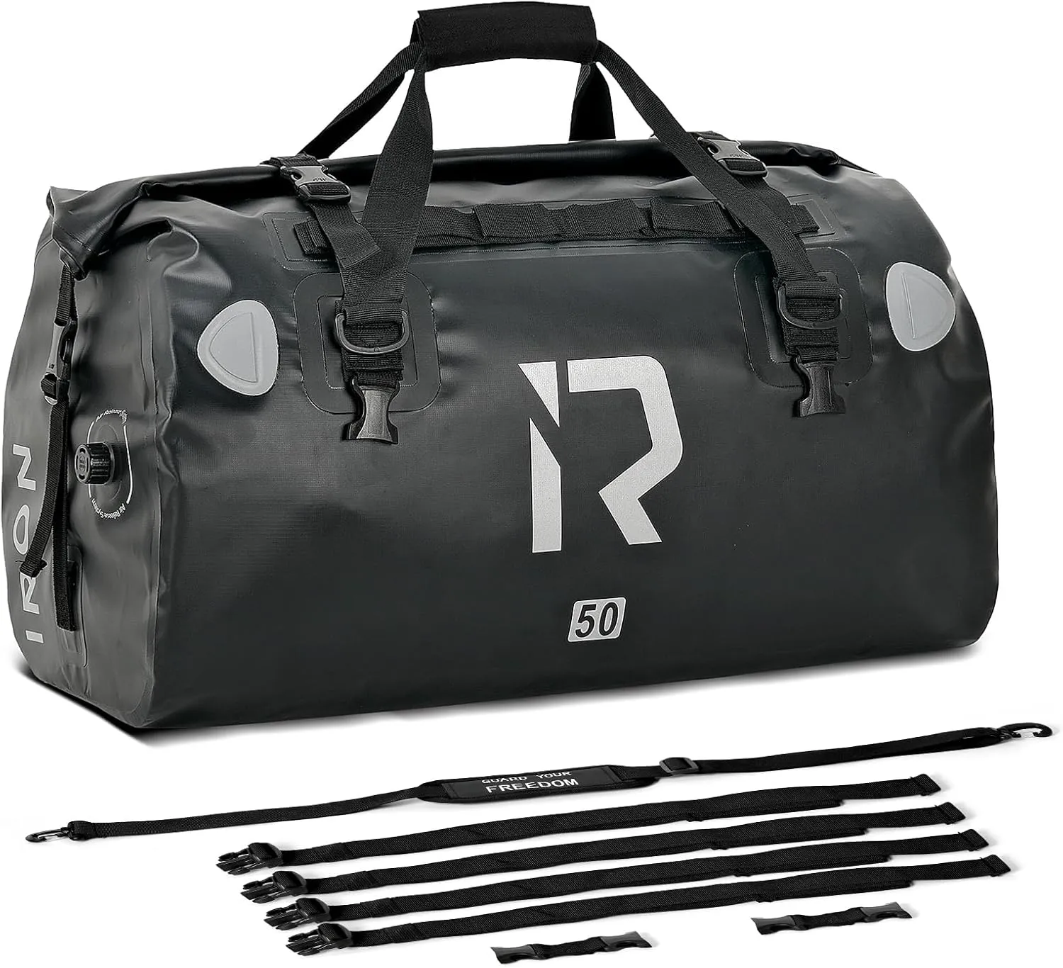 IRON JIA'S Motorcycle Dry Bag - Waterproof Duffle & Luggage Tail Bag Saddle Bags with Roll Top Closure, Shoulder Straps, Inner Pocket and Mesh Pocket (Black, 50L)