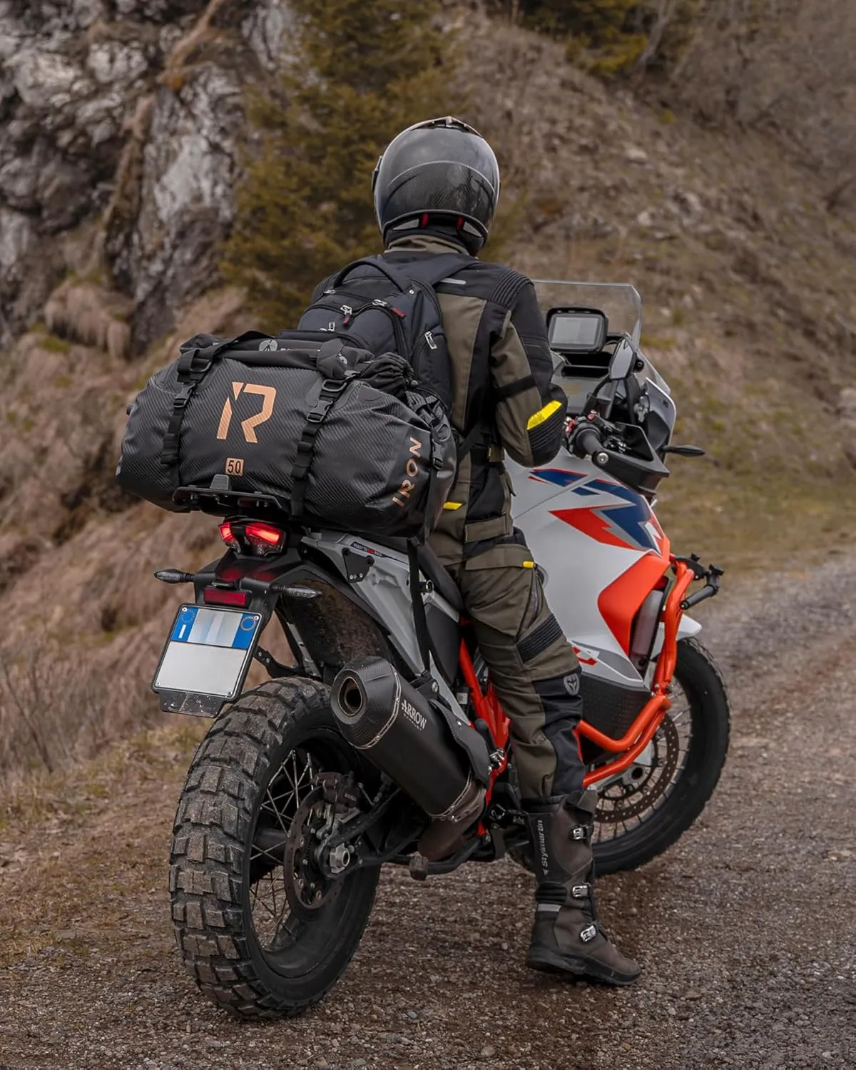 IRON JIA'S Motorcycle Dry Bag - Waterproof Duffle & Luggage Tail Bag Saddle Bags with Roll Top Closure, Shoulder Straps, Inner Pocket and Mesh Pocket (Black, 50L)
