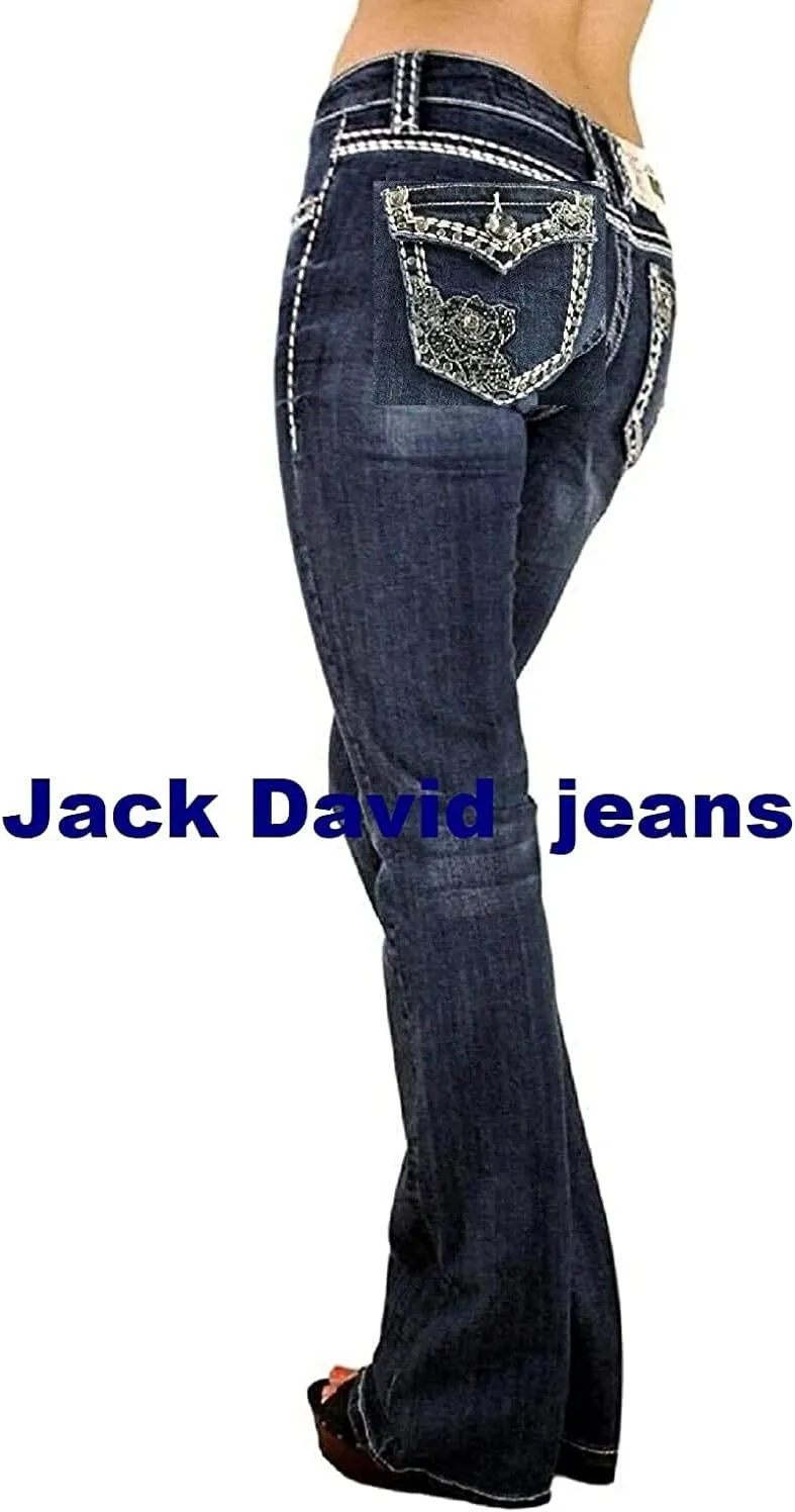 Jack David U-Cute Sweet Look Clash Jeans Women's Rhinestone Dark Wash Mid Rise Boot Cut/Skinny Denim Jean