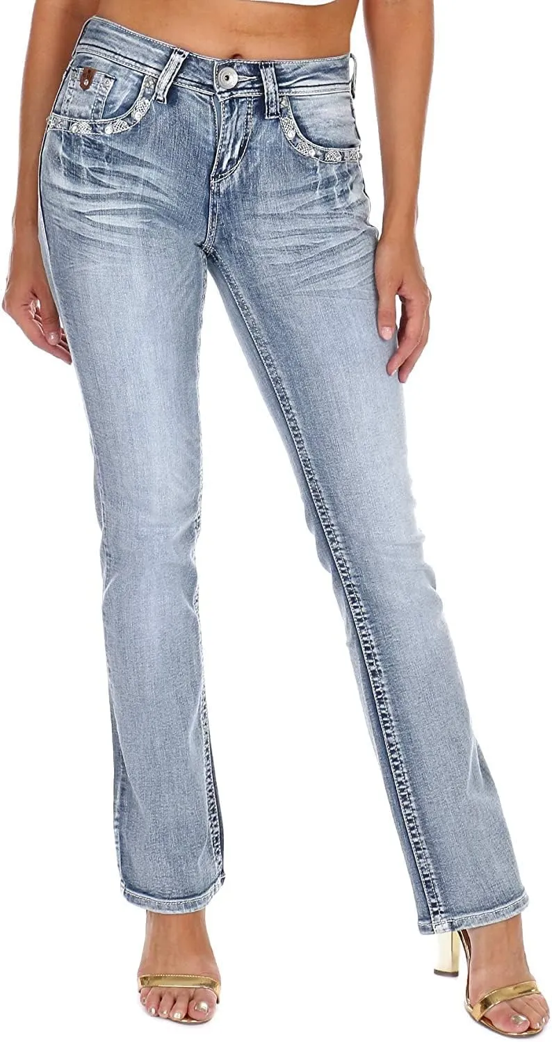 Jack David/Sweet Look Jean Classic Rhinestone Studded Denim Bootcut/Skinny Jeans Stretch