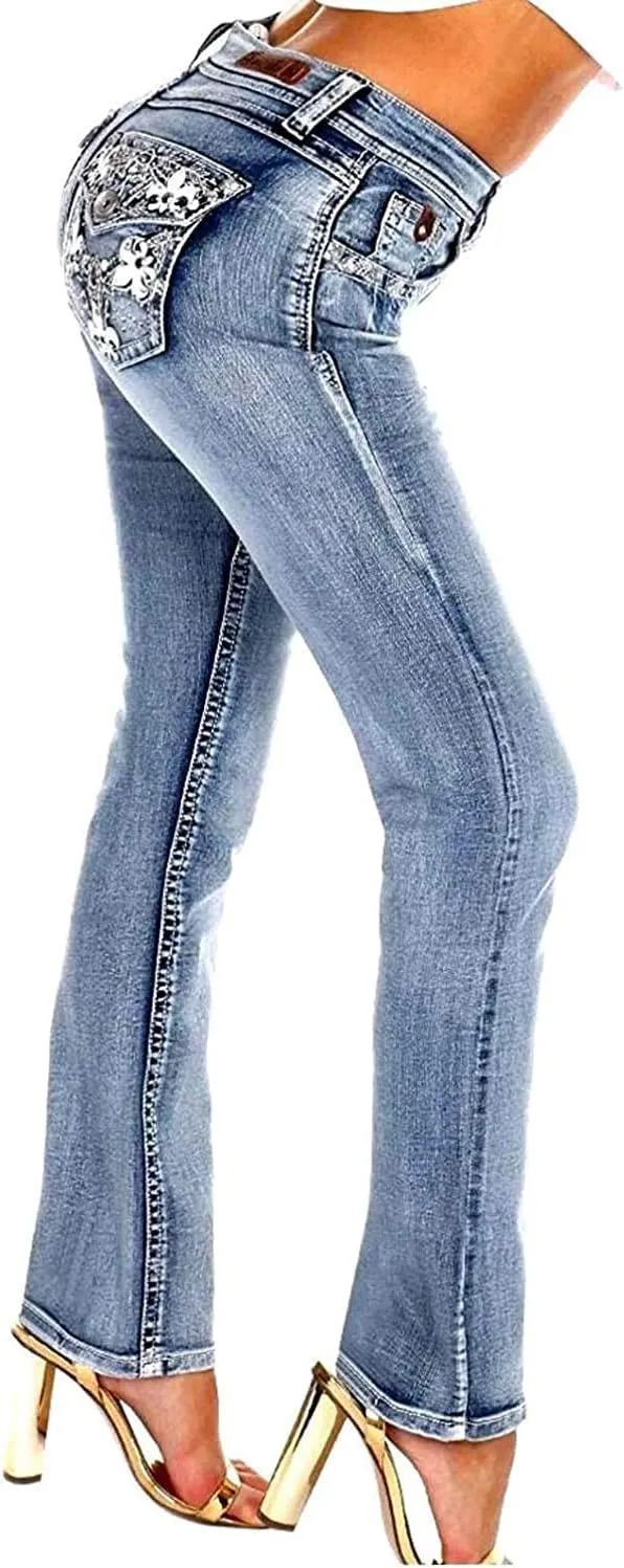 Jack David/Sweet Look Jean Classic Rhinestone Studded Denim Bootcut/Skinny Jeans Stretch