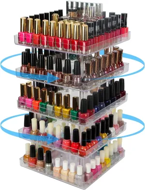 JACKCUBE DESIGN 5 Tier Clear Nail Polish 360 Rotating Display Rack Organizer Stand Makeup Cosmetics Storage Box Carousel Shelf with Acrylic Guard(5tier) – :MK387-5