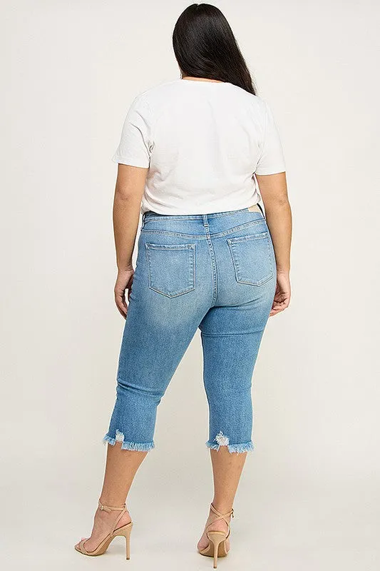 Jade Plus Mid Rise Capri with Frayed Hem Jeans