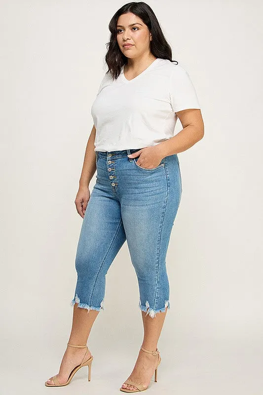 Jade Plus Mid Rise Capri with Frayed Hem Jeans