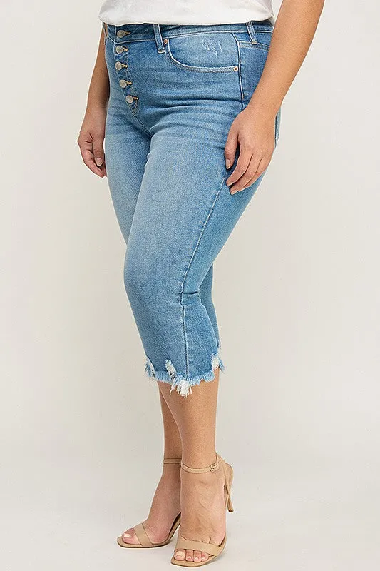 Jade Plus Mid Rise Capri with Frayed Hem Jeans