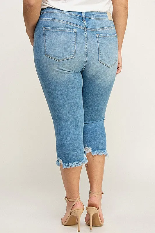 Jade Plus Mid Rise Capri with Frayed Hem Jeans