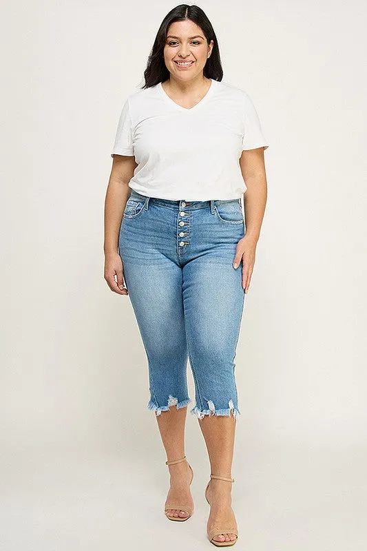 Jade Plus Mid Rise Capri with Frayed Hem Jeans