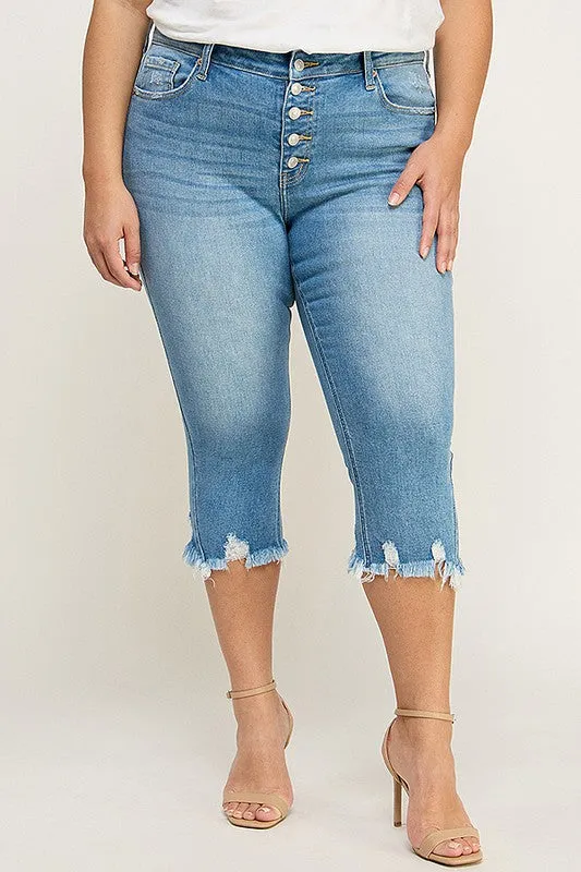 Jade Plus Mid Rise Capri with Frayed Hem Jeans