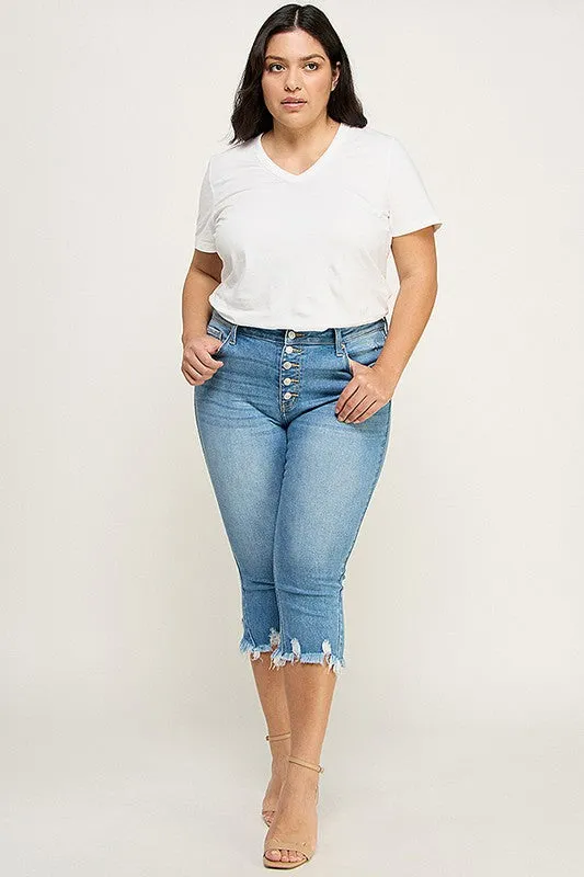 Jade Plus Mid Rise Capri with Frayed Hem Jeans