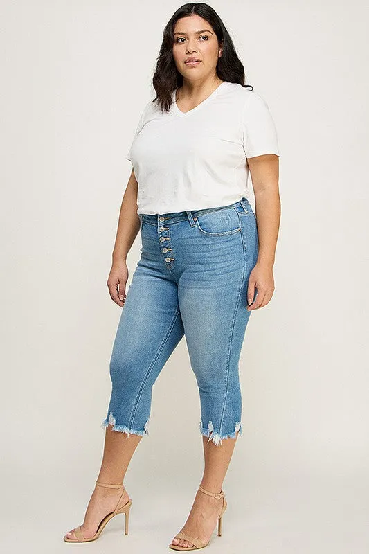 Jade Plus Mid Rise Capri with Frayed Hem Jeans