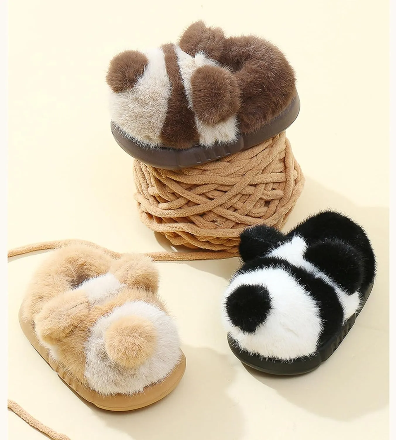 JadeRich Little Kids Fuzzy Cute Panda Slippers Comfy Warm Plush Memory Foam Winter House Shoes for Girls Boys