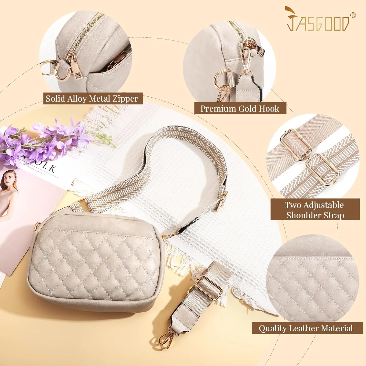 JASGOOD Crossbody Bags for Women, Leather Shoulder Purse and Handbags with Adjustable Strap