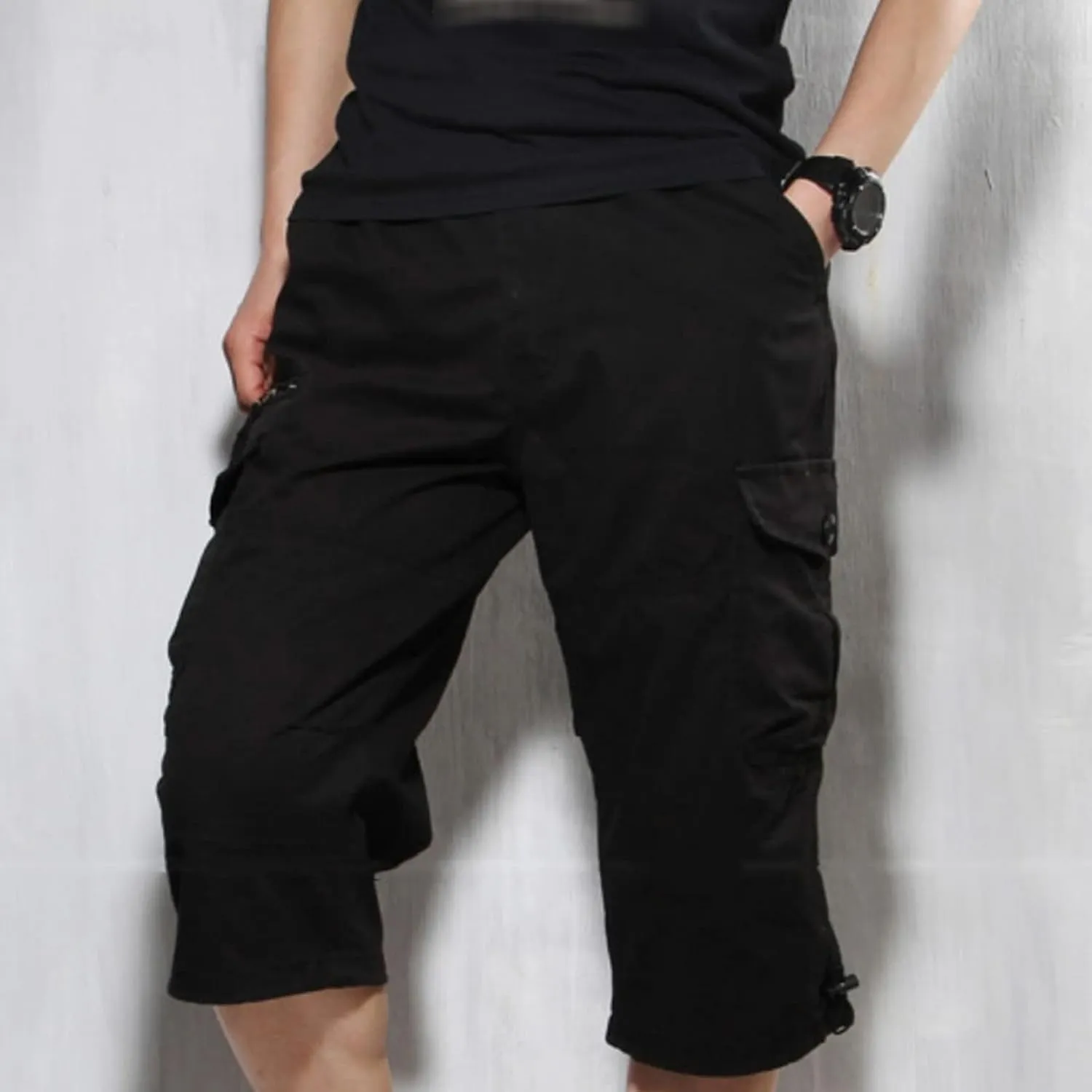 JEKE-DG Men's 3/4 Capri Shorts Below Knee Casual Pants Workout Multi-Pocket Long Shorts
