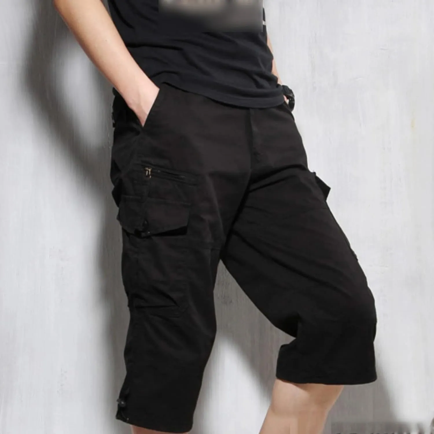 JEKE-DG Men's 3/4 Capri Shorts Below Knee Casual Pants Workout Multi-Pocket Long Shorts