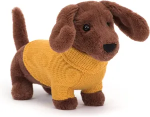 Jellycat Yellow Sweater Sausage Dog Stuffed Animal, 9.5 inches - Dogs & Puppies Plush Toy - Classic Children's Gift