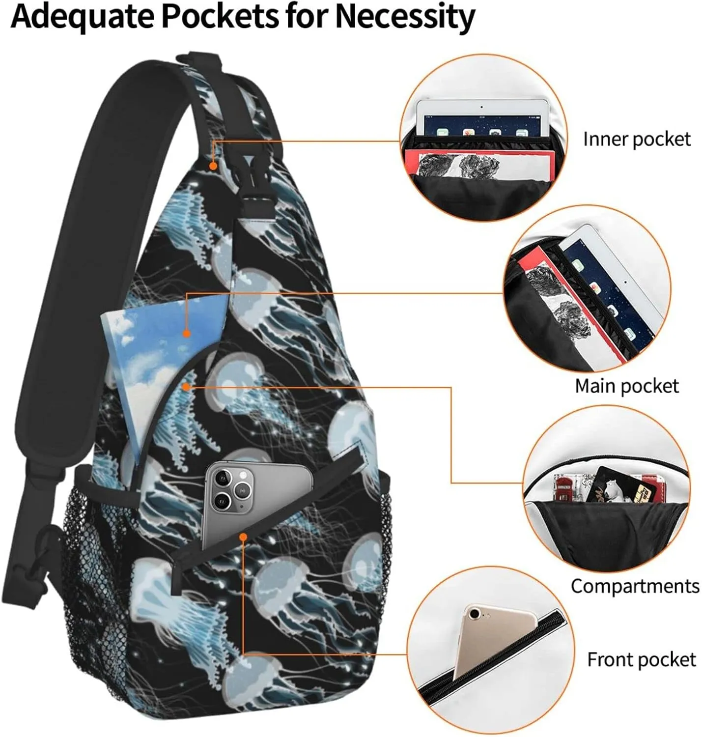 Jellyfish Sling Bag Sea Animal Crossbody Chest Daypack Casual Backpack Women Shoulder Bag For Travel Picnic