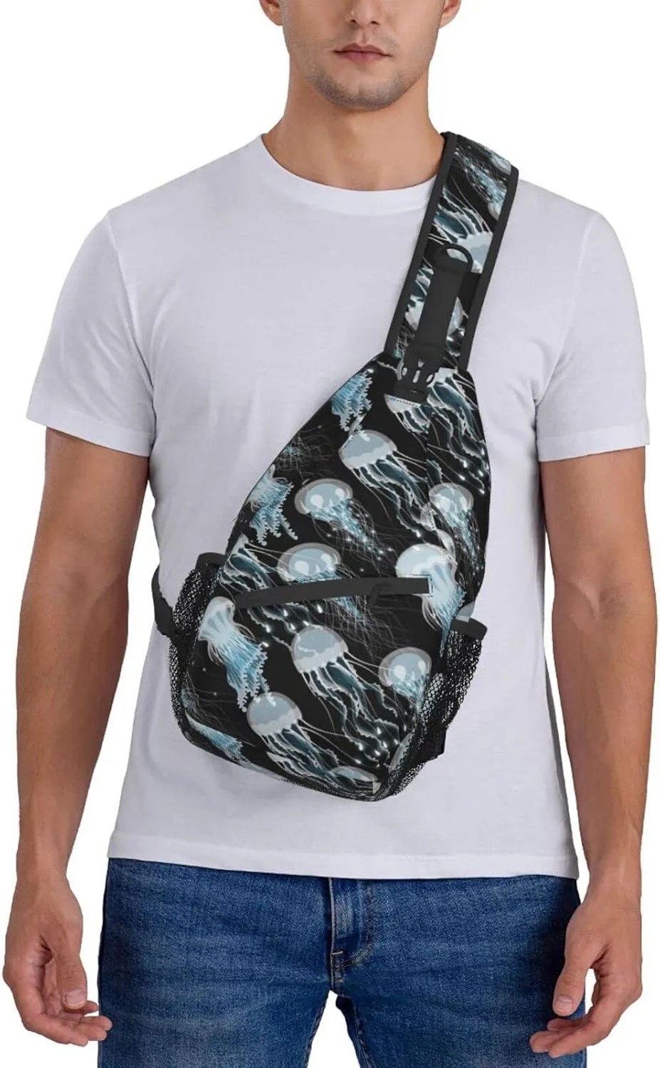 Jellyfish Sling Bag Sea Animal Crossbody Chest Daypack Casual Backpack Women Shoulder Bag For Travel Picnic